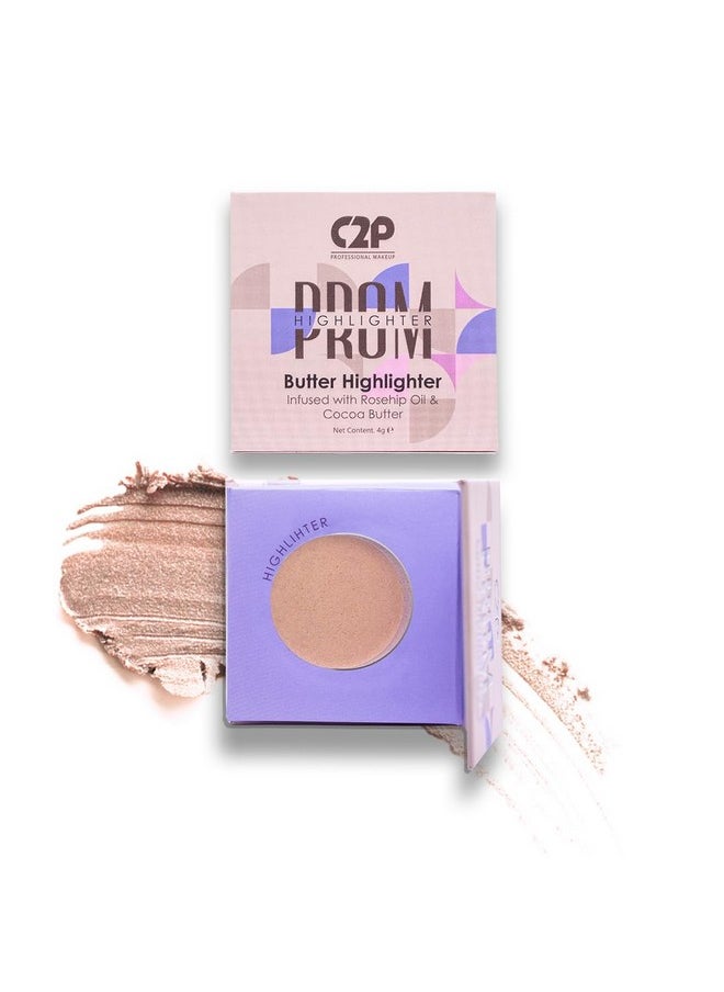 C2P Pro Prom Cream Highlighter For Face Makeup With Radiant & Metallic Finish | Highly Pigmented & Lightweight | Infused With Rosehip Oil & Cocoa Butter - 4G (Rose Gold - Rose Quartz 01)