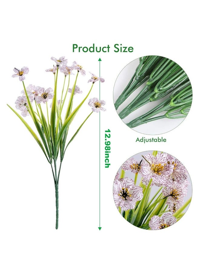 12 Bundles Artificial Flowers Outdoor UV Resistant Fake Flowers No Fade Plastic Plants Greenery Shrubs Garden Porch Window Box Decorating, Faux Violet Flower (White)