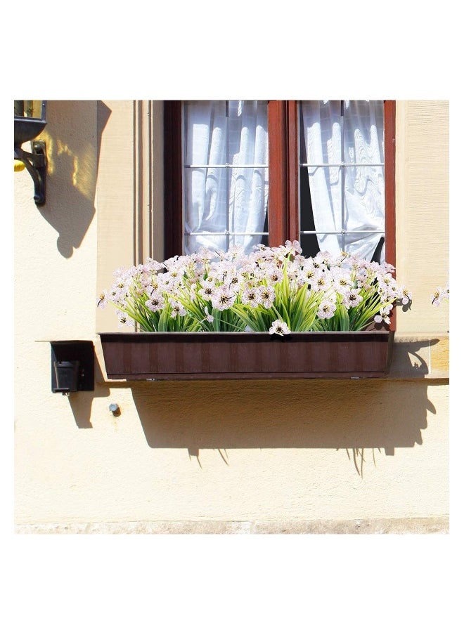 12 Bundles Artificial Flowers Outdoor UV Resistant Fake Flowers No Fade Plastic Plants Greenery Shrubs Garden Porch Window Box Decorating, Faux Violet Flower (White)