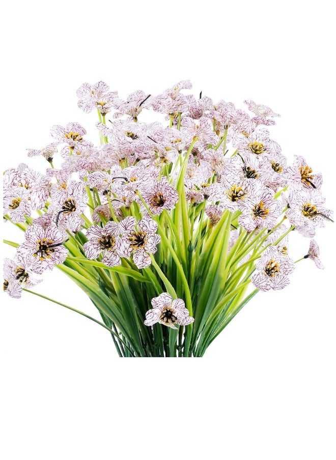 12 Bundles Artificial Flowers Outdoor UV Resistant Fake Flowers No Fade Plastic Plants Greenery Shrubs Garden Porch Window Box Decorating, Faux Violet Flower (White)