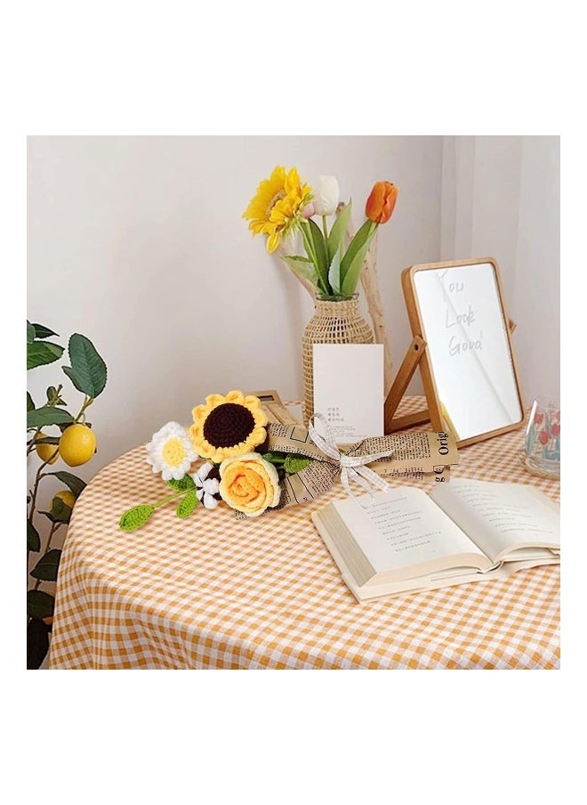 Handmade Knitted Bouquet, Completed Crochet Flowers Bouquet, Knitted Fake Sunflower Rose Daisy, Crochet Bouquet Kit for Mother's Day Birthday Wedding Home Decor