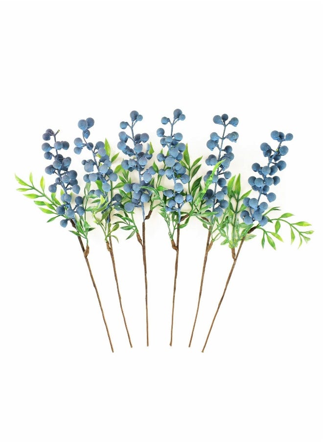 Artificial Berries, Simulation Flowers Lifelike Blueberry with Stems Fake Fruit Blueberries for Wedding DIY Bridal Bouquet Home Kitchen Party Decoration 6 Pcs