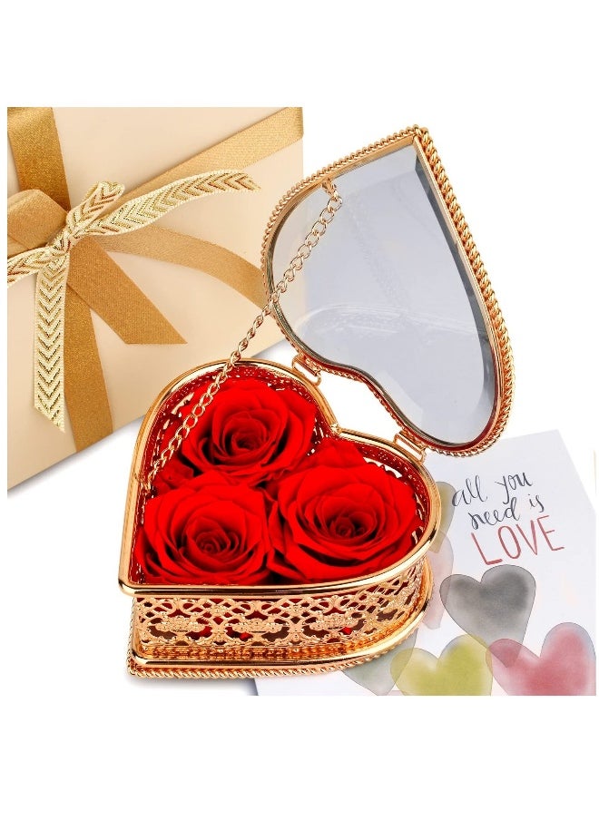 Real Fresh Flowers Love Heart Box, Long-Lasting Preserved Roses That Last A Year, Perfect Mother's Day, Valentine's Day Gift for Her, Forever Red Roses for Women