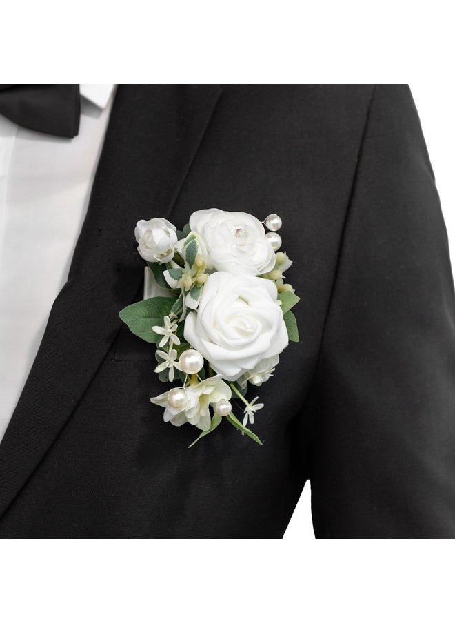 Single Pocket Boutonniere For Man Groom, Artificial Flowers For Wedding Decor/Prom/Homecoming/Graduation, Etc.White Ranunculus Ivory