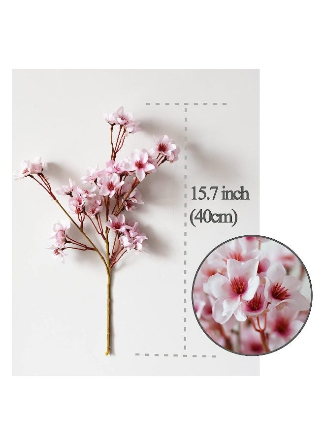 Artificial Cherry Blossom, 4PCS  Pink Flowers Silk Flowers, Faux Peach Flowers Lifelike Fake Branches 15.7'', for Home Kitchen Wedding DIY Garden Decorations