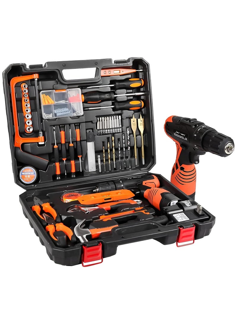 117Pcs Professional Tool Set with Cordless Drill, Complete Home Repair Kit with 16.8V Power Tool, Hammer, Screwdrivers, Wrenches, Driver Bits & Portable Tool Box for Home Essential