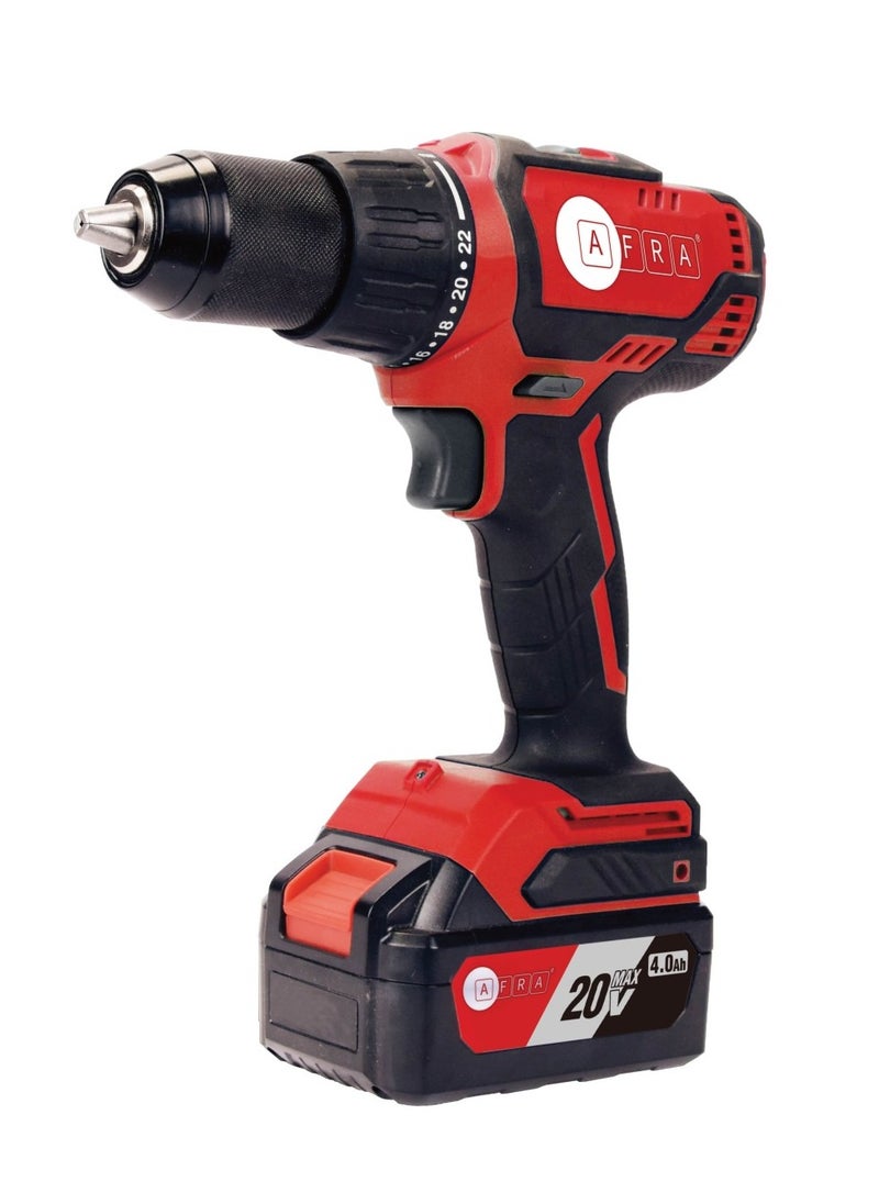 AFRA Cordless Brushless Driver/Hammer Drill, 20V MAX 13MM, 550-2000r/Min No-Load Speed, 60N.M Torque, 22+2 Torque Settings, Mechanical 2-Speed Gear, AFT-13-20CDRD, 1-Year Warranty