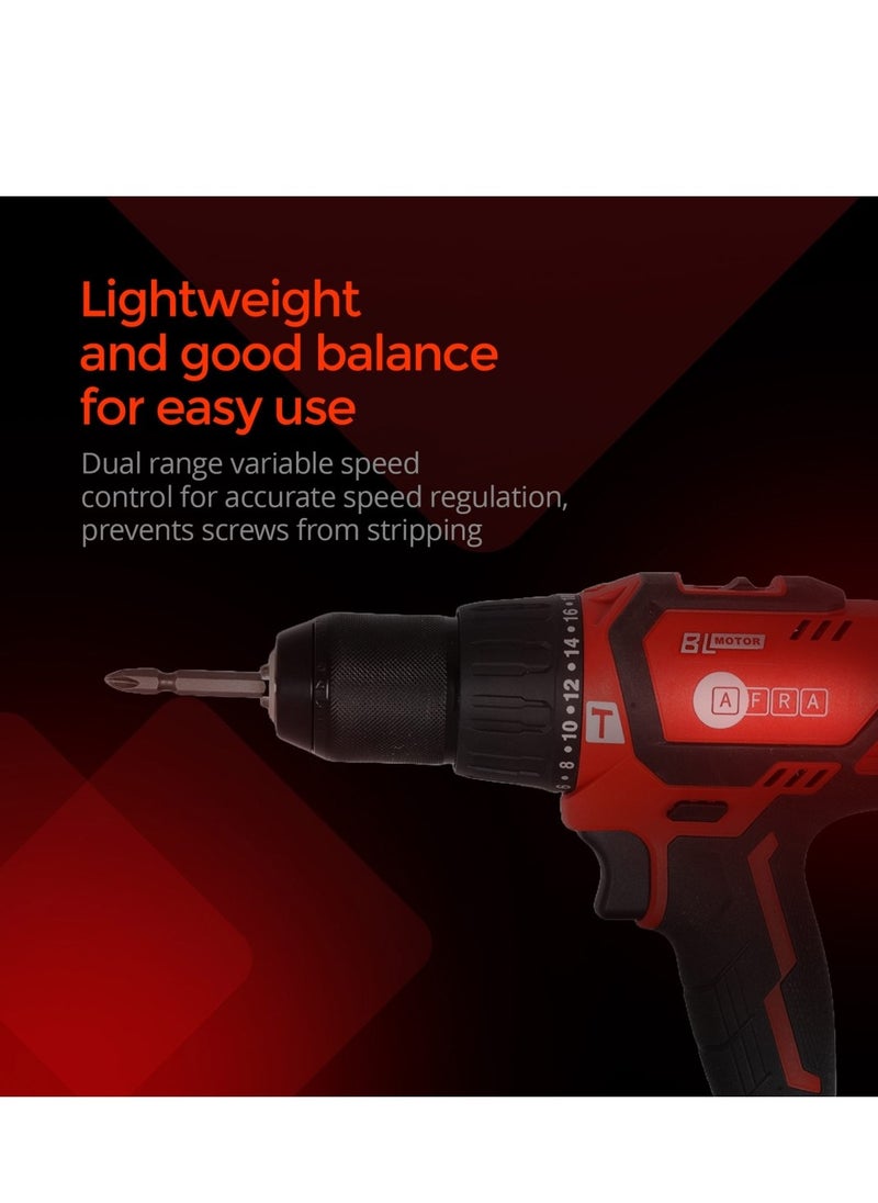 AFRA Cordless Brushless Driver/Hammer Drill, 20V MAX 13MM, 550-2000r/Min No-Load Speed, 60N.M Torque, 22+2 Torque Settings, Mechanical 2-Speed Gear, AFT-13-20CDRD, 1-Year Warranty