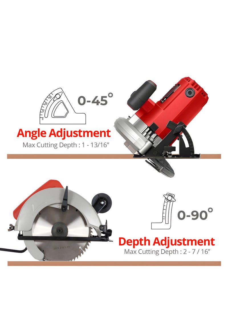 AFRA Electric Circular Saw, 185MM, 1100W, 5600r/Min No-Load Speed, 185mm Blade Diameter, Lightweight Model, Adjustable Bevel & Cutting Angle Around 0-45°, AFT-11-185CSRD, 1-Year Warranty.