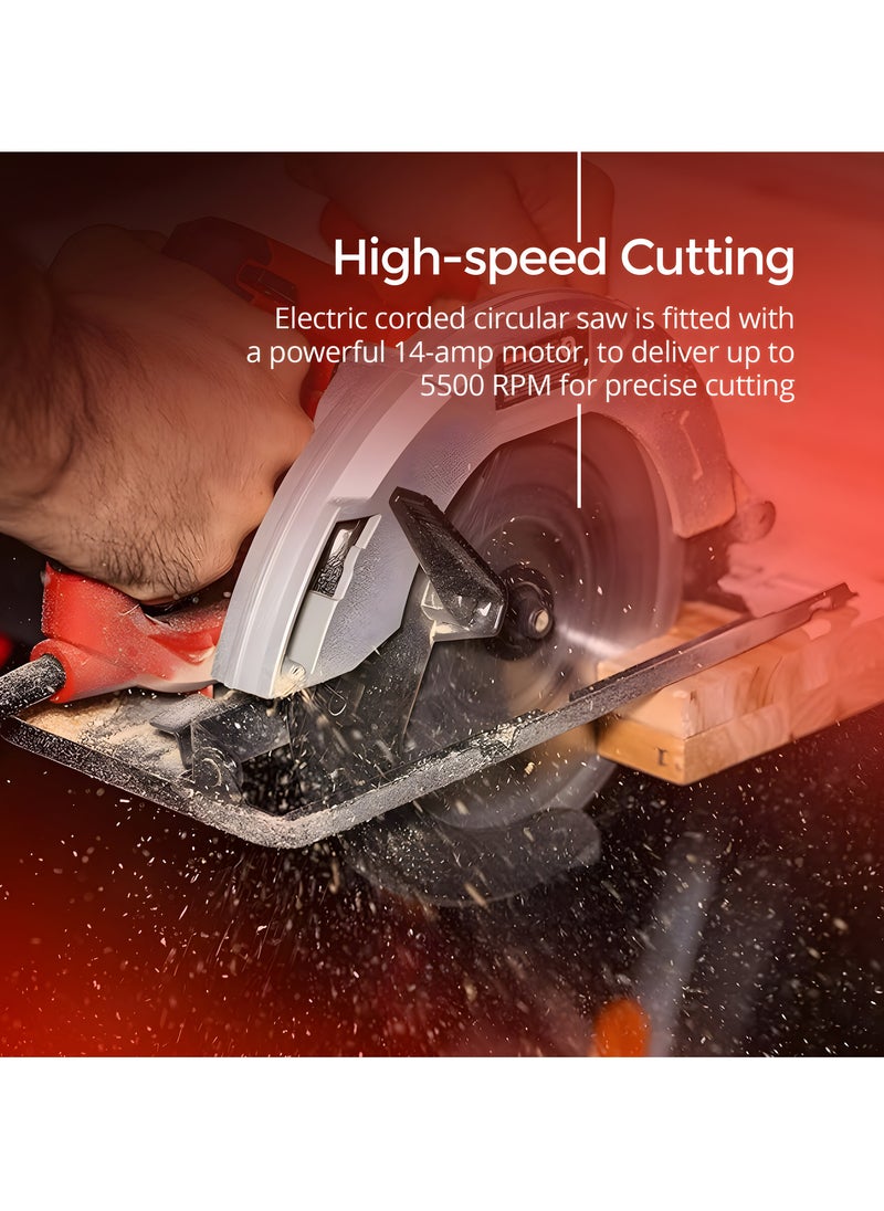 AFRA Electric Circular Saw, 185MM, 1100W, 5600r/Min No-Load Speed, 185mm Blade Diameter, Lightweight Model, Adjustable Bevel & Cutting Angle Around 0-45°, AFT-11-185CSRD, 1-Year Warranty.