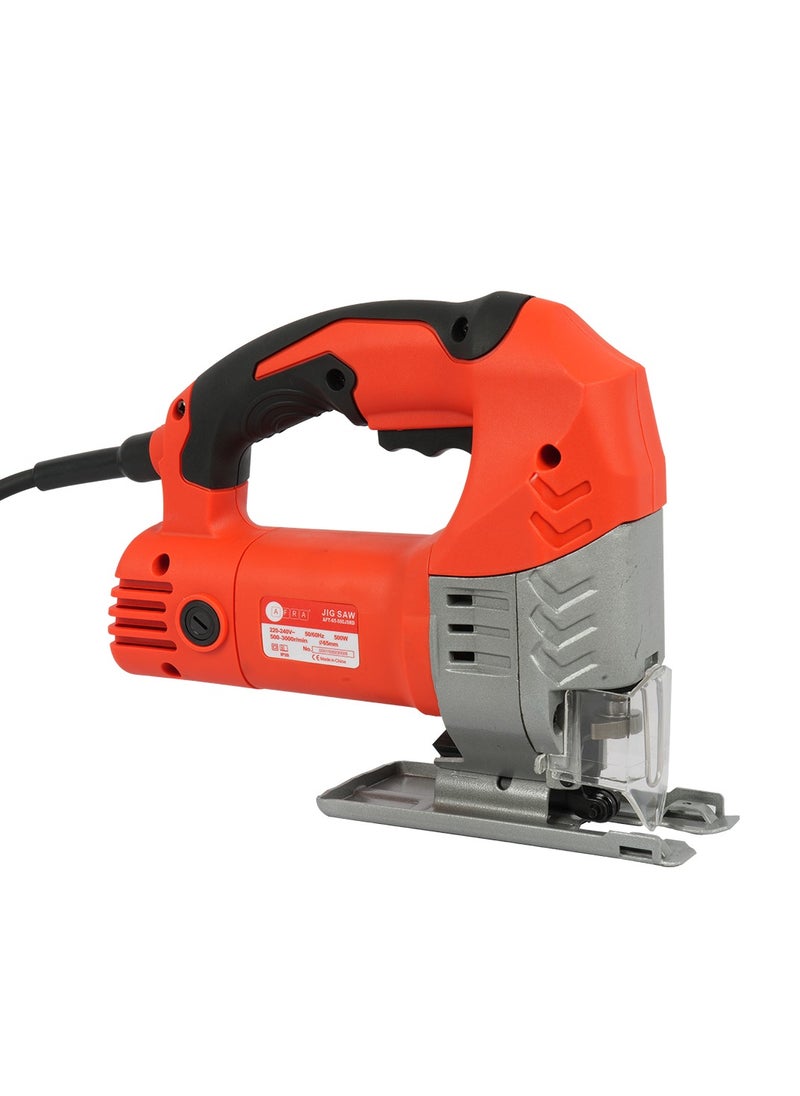 AFRA ELECTRIC JIGSAW, 500W, 65mm Blade Size, Variable Speeds 500-3000r/min, Durable Base Plate, All-Copper Motor, Model AFT-65-500JSRD, CE Certified, 1 Year Warranty