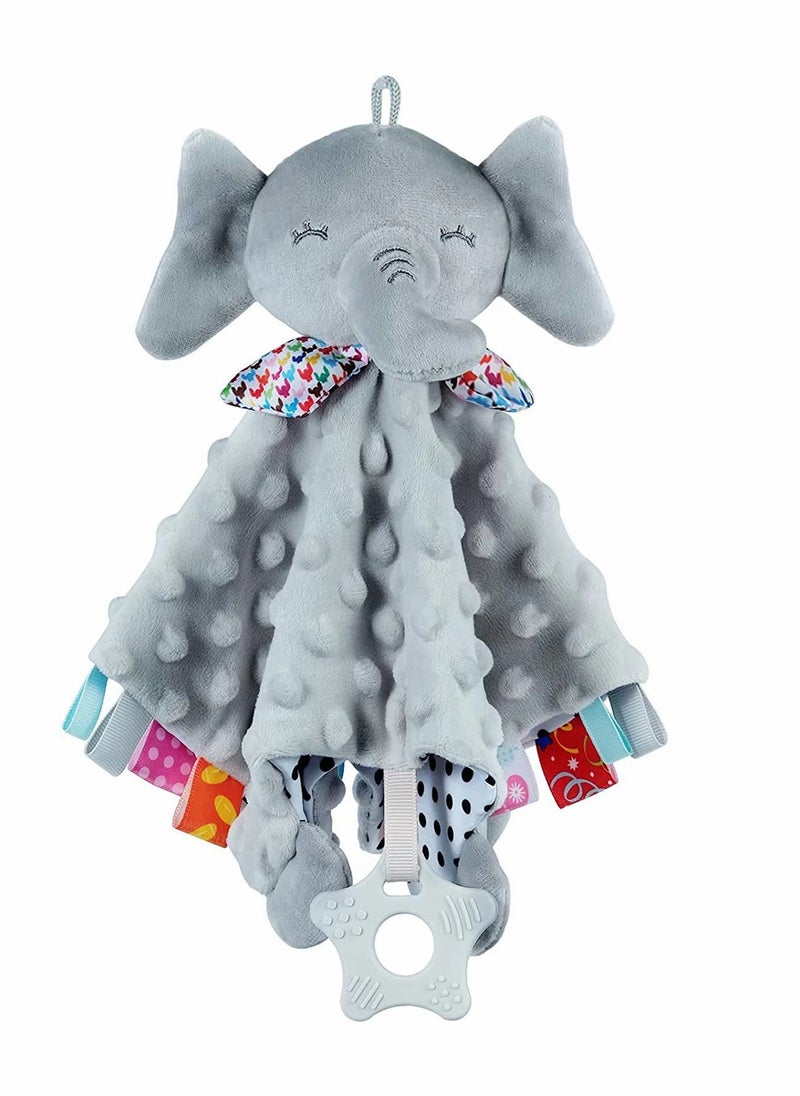 Baby Security Blanket with Tags Teether Elephant Soft Baby Blankets for Boys and Girls Newborn Toys Snuggle Toy Baby Lovey Dotted Blanket Elephant Soothing Toy