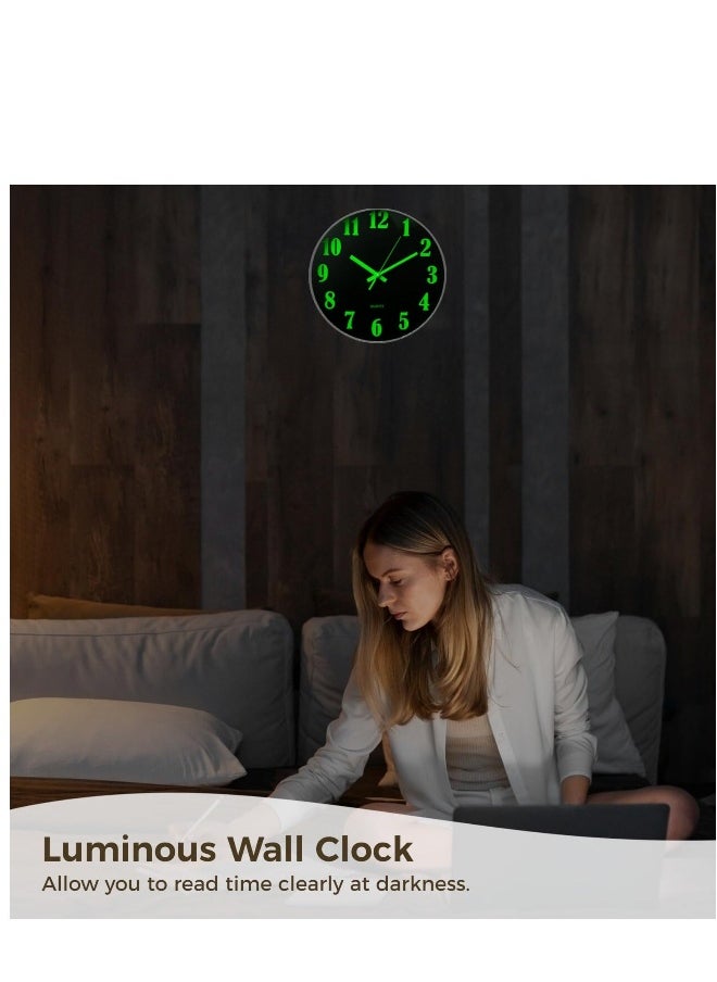 Night light Wall Clocks, 12in Battery Operated Glow in The Dark Wall Clock, Ticking Silent Glow in The Dark Luminous Wall clock for Living Room and Bedroom in Dark