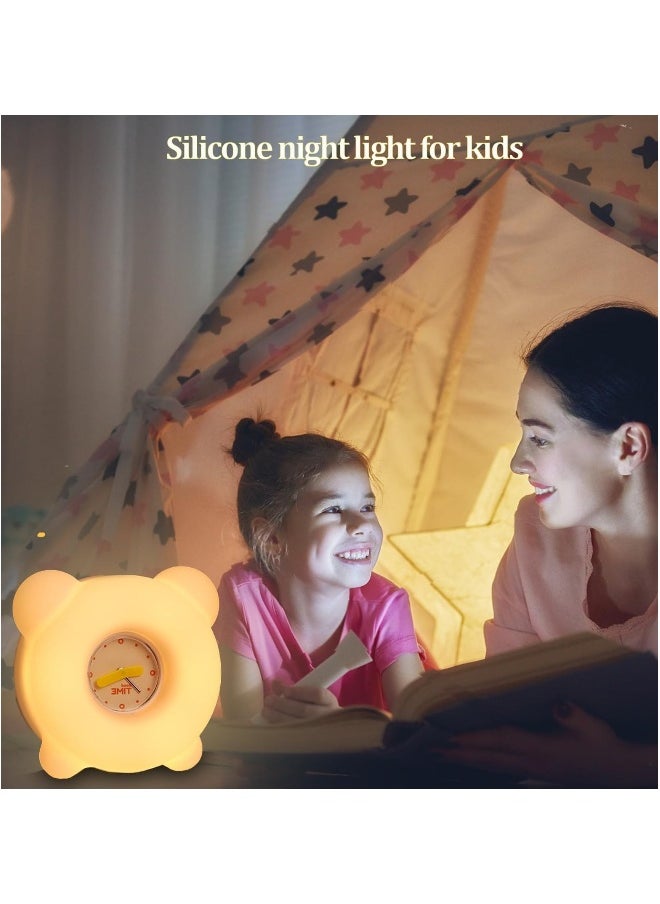 Children's Night Light with Mini Alarm Clock, with Tap Control and Timer, Rechargeable LED Beside Night Light, Dimmable Cute Night Lamp Gift for Girls Boys Baby