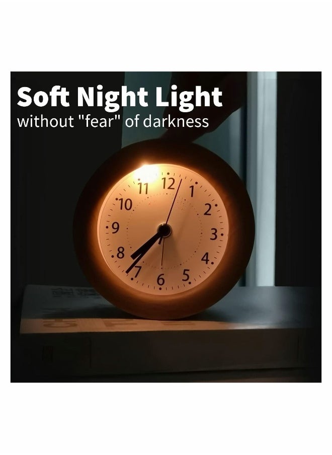 Alarm Clock Bedside, No Ticking Bedside Clock with Snooze and Night Light Function, Analogue Clock Battery Powered for Bedroom, Home, Kitchen, Travel, Natural Wood
