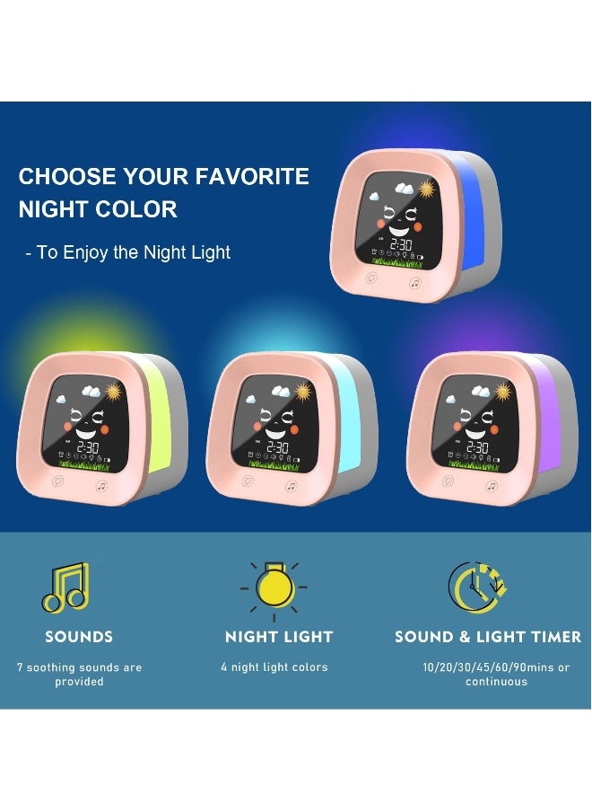 Kids Alarm Clock, Digital Wake up Clock for Kids Bedroom, Toddlers Sleep Trainer with Sound Machine Night Light Nap Timer, Digital Clocks for Boy Girl Birthday Gift