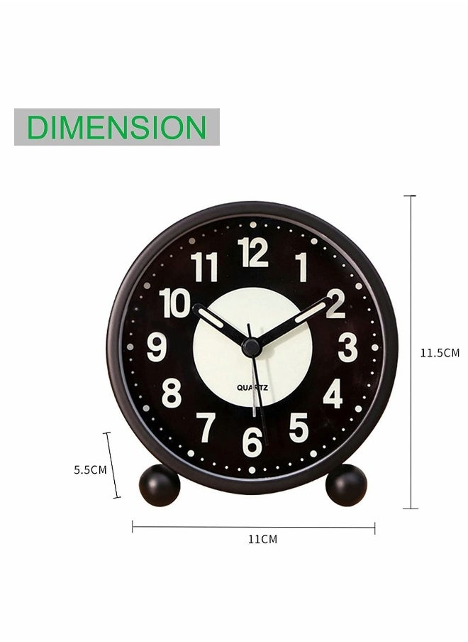 Alarm Clock, Luminous 4'' Round Silent Analog Table Clock Non-Ticking, Battery Operated with Loud Alarm and Night Light Small Desk Clock for Bedroom, Bedside Table - 1Pcs