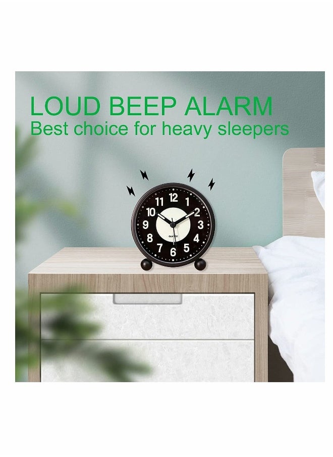 Alarm Clock, Luminous 4'' Round Silent Analog Table Clock Non-Ticking, Battery Operated with Loud Alarm and Night Light Small Desk Clock for Bedroom, Bedside Table - 1Pcs