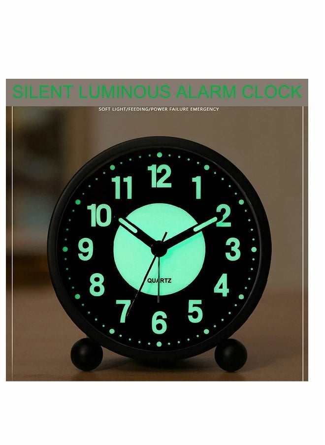 Alarm Clock, Luminous 4'' Round Silent Analog Table Clock Non-Ticking, Battery Operated with Loud Alarm and Night Light Small Desk Clock for Bedroom, Bedside Table - 1Pcs