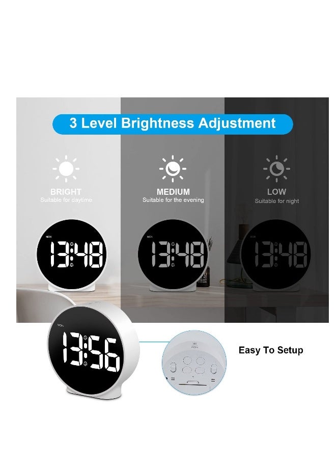 Small Digital Alarm Clock, HD LED Display Digital Alarm Clock, Desk Travel Electronic Clock Dual Alarm, 3 Adjustable Brightness, for Bedroom, Office, Table, Black (No Battery＆Adapter)