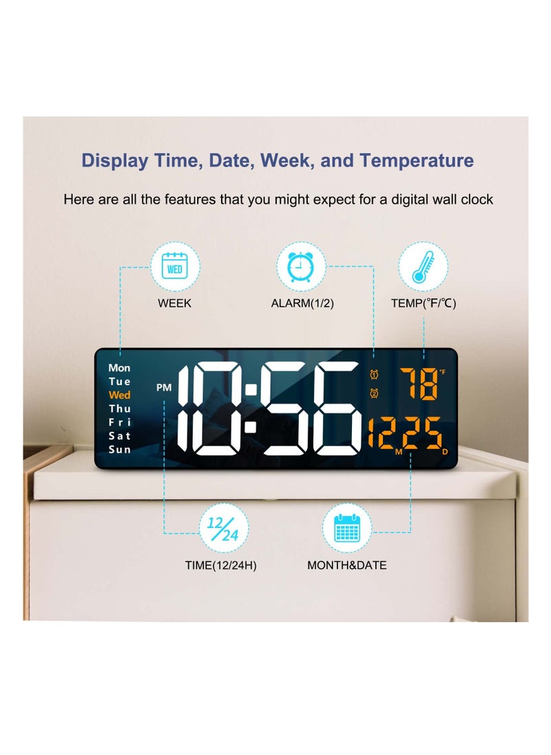 Digital Wall Clock Large Display, 16.2 Inch Large Wall Clocks, Modern LED Digital Clock with Remote Control for Living Room Decor