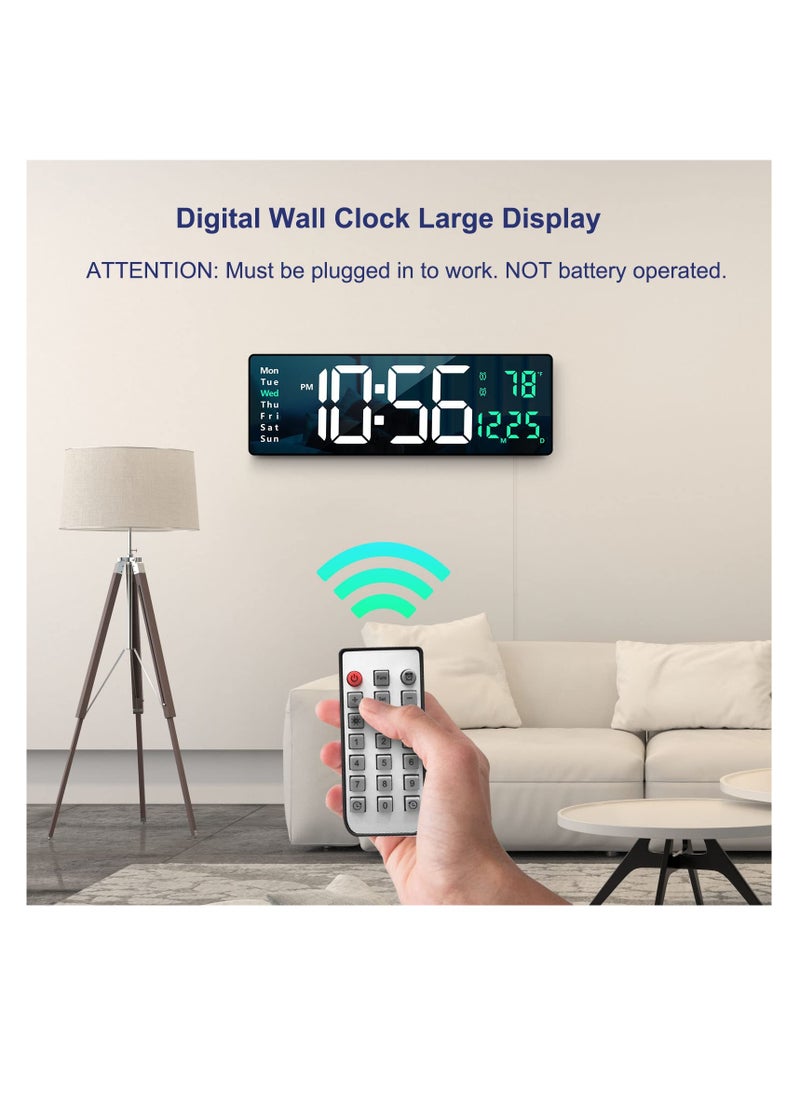 Digital Wall Clock Large Display, 16.2 Inch Large Wall Clocks, Modern LED Digital Clock with Remote Control for Living Room Decor