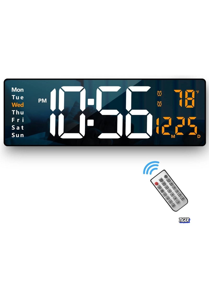 Plastic Digital Wall Clock, 16.2-Inch Large LED Display, Remote Control, Automatic Brightness Dimmer, Big Clock with Date, Week, and Temperature – Modern Digital Clock for Home, Office, Living Room (Black)