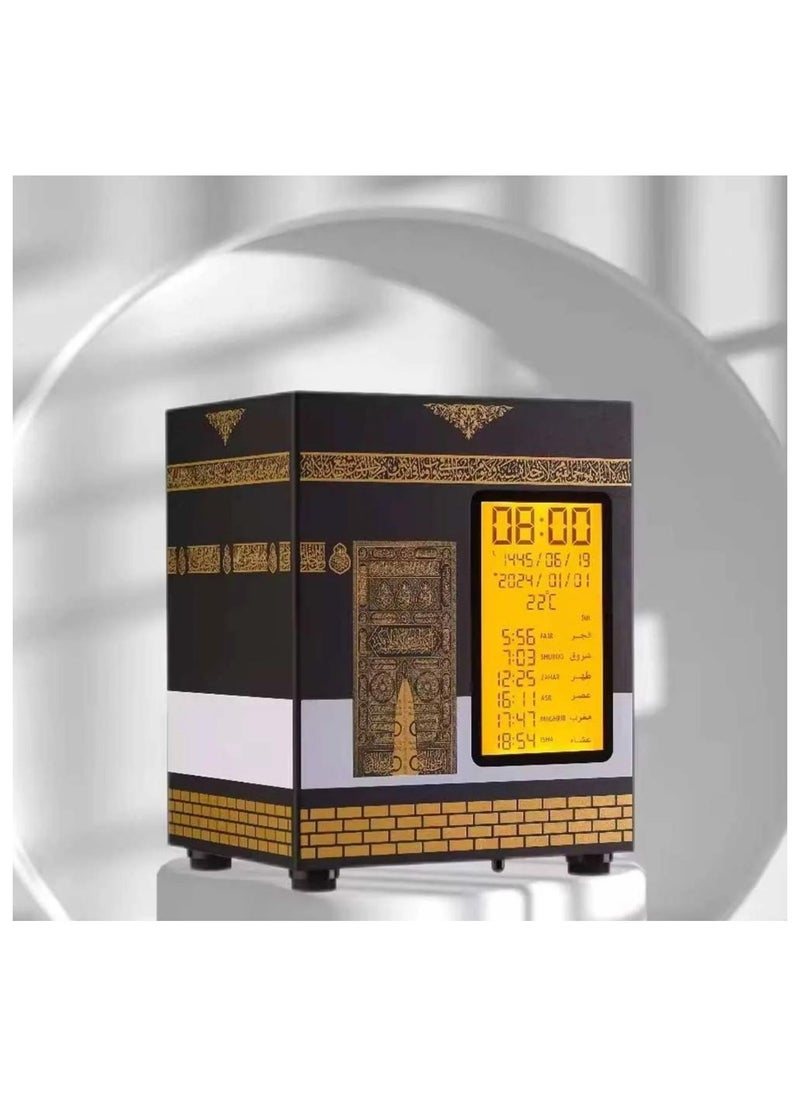 Muslim Prayer Azan Clock with Kaaba Design Quran Speaker, Lamp Box for Holy Quran Recitation