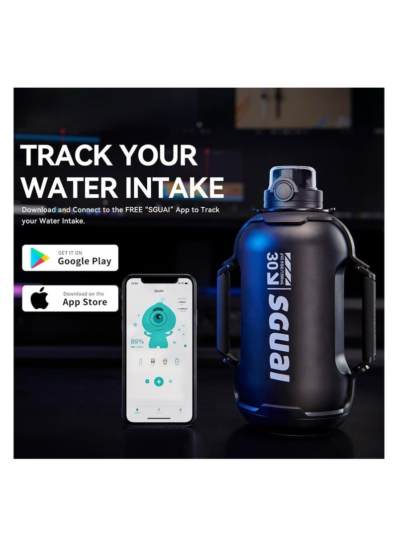 Smart Water Bottle RGB T30, 44oz Smart Sports Gallon Water Bottle, Tracks Water Intake with Bluetooth, LED Glow Reminder, BPA Free Tritan Bottle for Fitness Gym Outdoor, Straw Lid, 1.3L