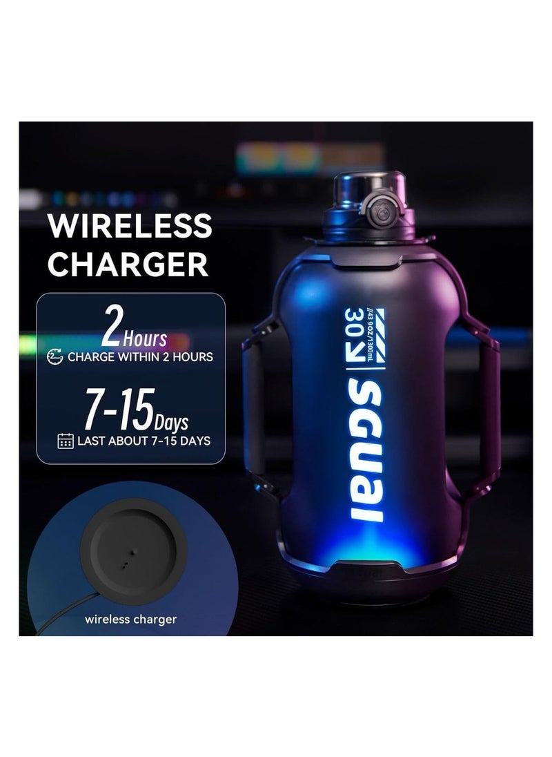 Smart Water Bottle RGB T30, 44oz Smart Sports Gallon Water Bottle, Tracks Water Intake with Bluetooth, LED Glow Reminder, BPA Free Tritan Bottle for Fitness Gym Outdoor, Straw Lid, 1.3L