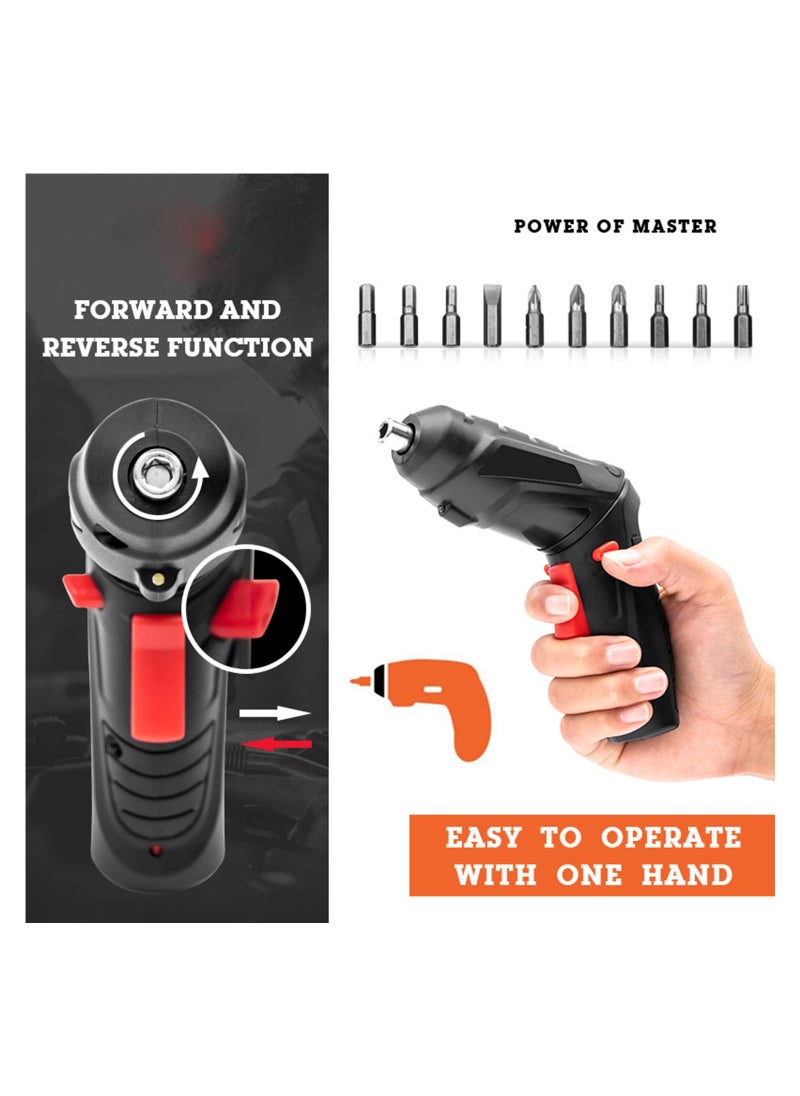 Electric Screwdriver 45pcs, Twistable Handle-90 Degrees Rotate Perfect for Furniture Assembly, Home Use with Carrying Case, 3.6V 1300mAh Black