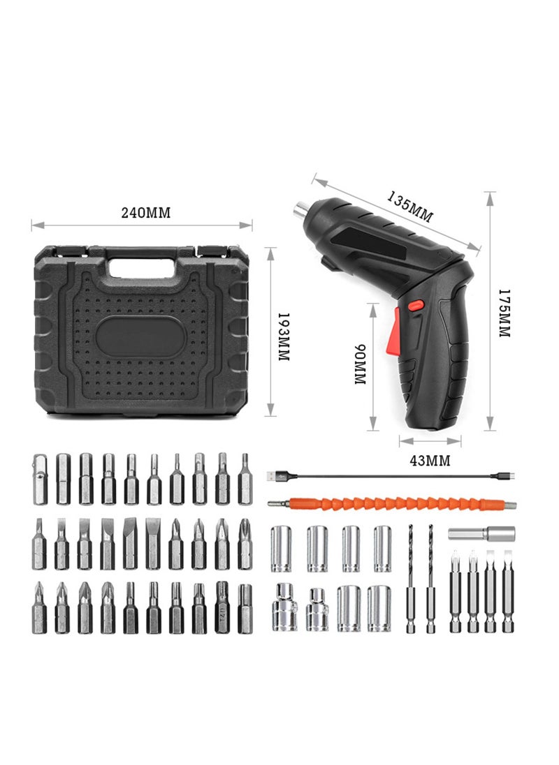 Electric Screwdriver 45pcs, Twistable Handle-90 Degrees Rotate Perfect for Furniture Assembly, Home Use with Carrying Case, 3.6V 1300mAh Black