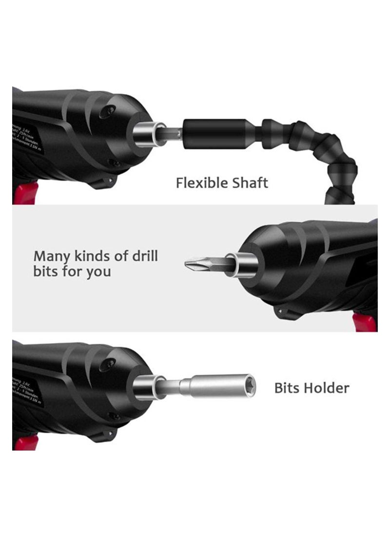 Electric Screwdriver 45pcs, Twistable Handle-90 Degrees Rotate Perfect for Furniture Assembly, Home Use with Carrying Case, 3.6V 1300mAh Black