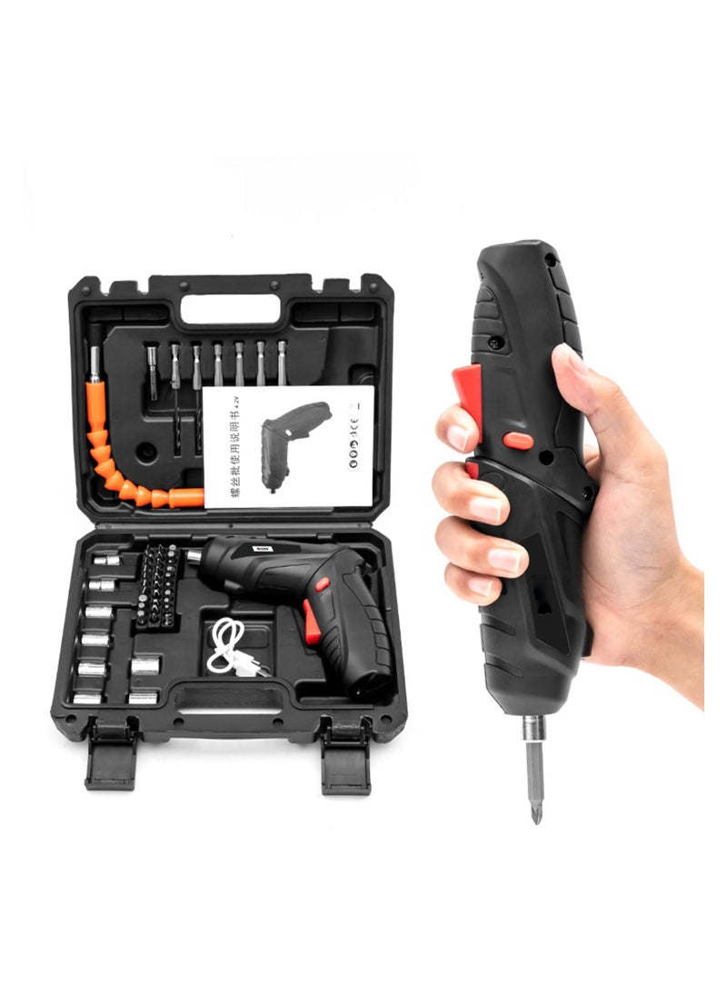 Electric Screwdriver 45pcs, Twistable Handle-90 Degrees Rotate Perfect for Furniture Assembly, Home Use with Carrying Case, 3.6V 1300mAh Black