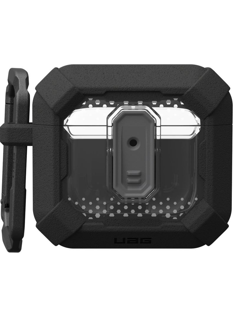 UAG Plasma AirPods 4 Case Cover Rugged Hard Shell Mil Grade with Secure Lock & Carabiner - Black