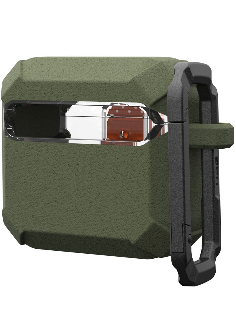 UAG Plasma AirPods 4 Case Cover Rugged Hard Shell Mil Grade with Secure Lock & Carabiner - Olive Drab