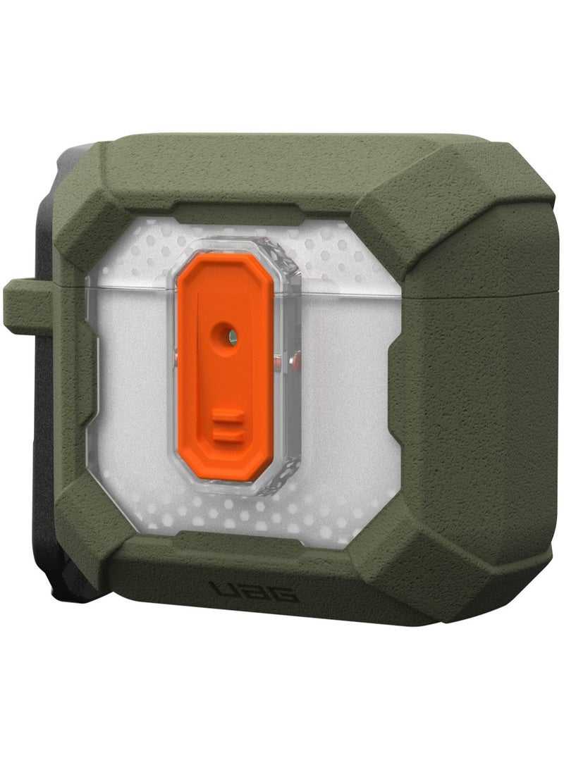 UAG Plasma AirPods 4 Case Cover Rugged Hard Shell Mil Grade with Secure Lock & Carabiner - Olive Drab