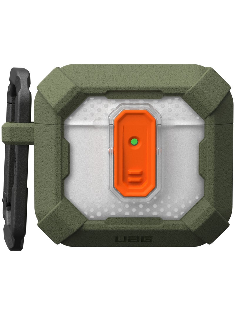 UAG Plasma AirPods 4 Case Cover Rugged Hard Shell Mil Grade with Secure Lock & Carabiner - Olive Drab