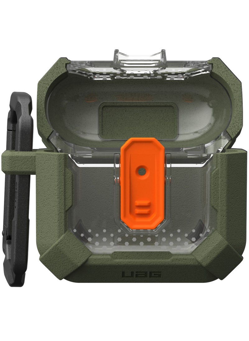 UAG Plasma AirPods 4 Case Cover Rugged Hard Shell Mil Grade with Secure Lock & Carabiner - Olive Drab