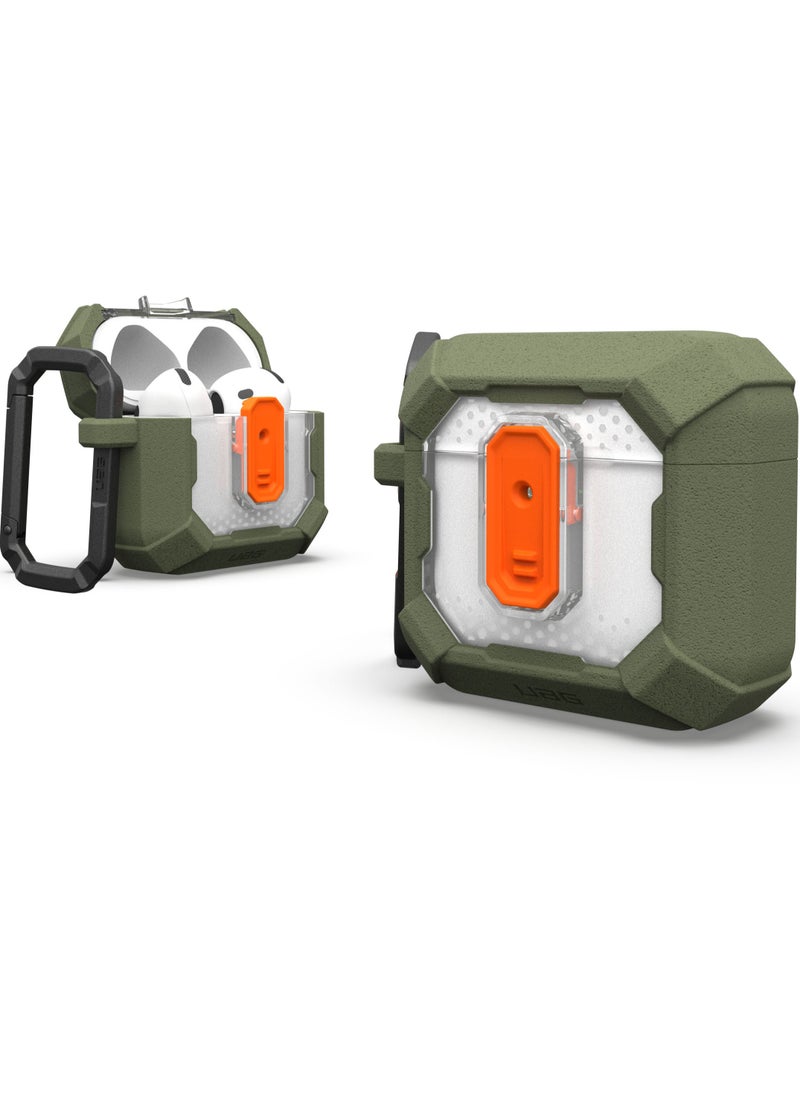 UAG Plasma AirPods 4 Case Cover Rugged Hard Shell Mil Grade with Secure Lock & Carabiner - Olive Drab