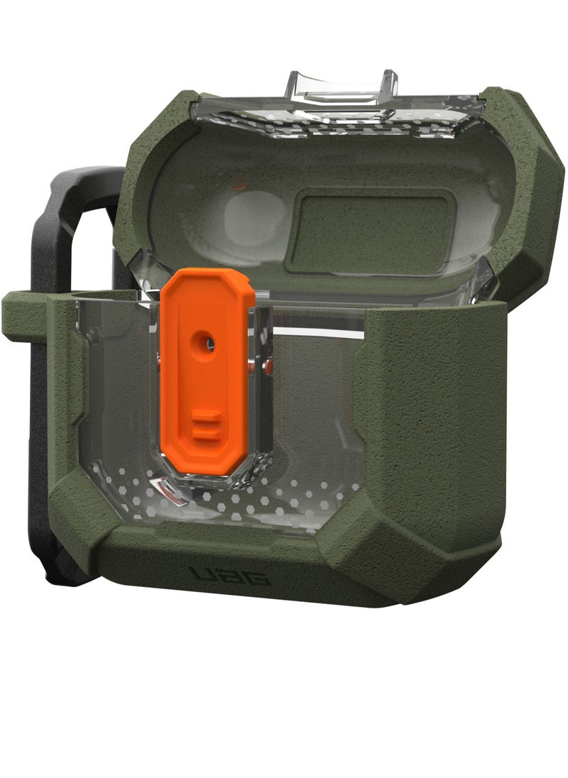 UAG Plasma AirPods 4 Case Cover Rugged Hard Shell Mil Grade with Secure Lock & Carabiner - Olive Drab