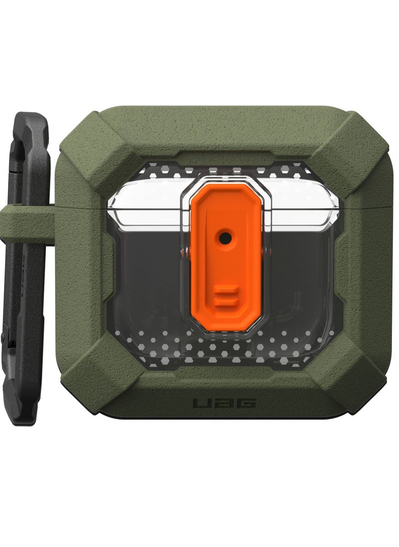 UAG Plasma AirPods 4 Case Cover Rugged Hard Shell Mil Grade with Secure Lock & Carabiner - Olive Drab