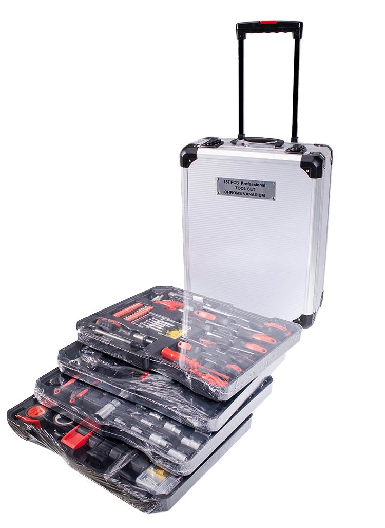 187 Pcs Complete Socket Wrench Machine Equipment Trolley Mechanical Cabinet Hand Tool Box Set Kit