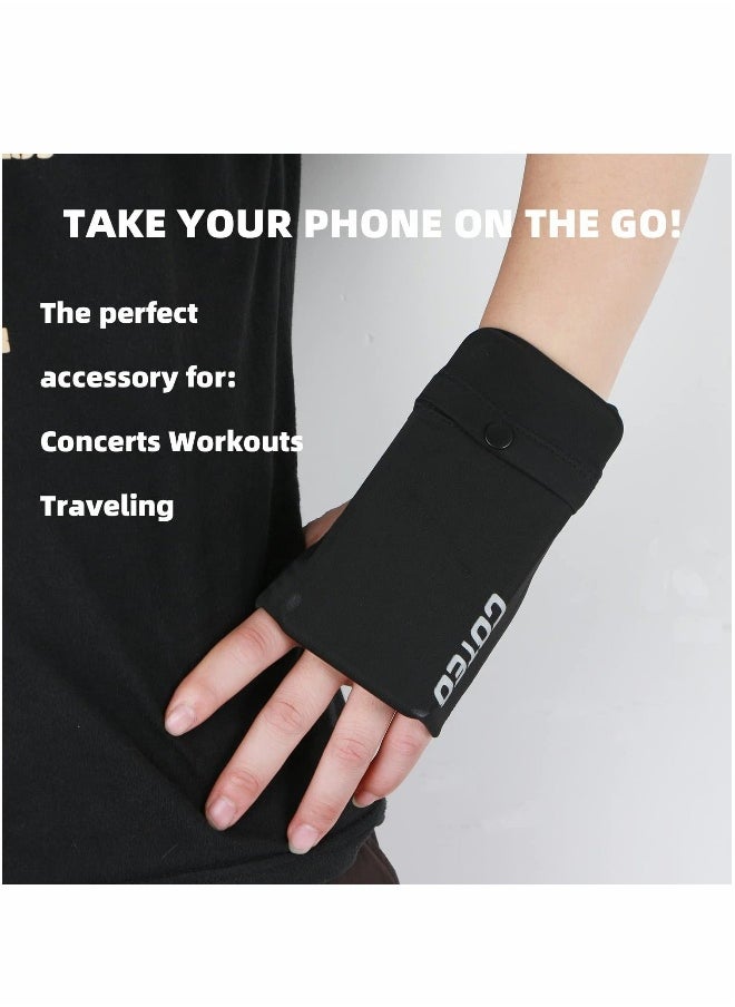 Portable Wrist Bag, Cell Phone Arm Bands with Reflective Logo, Non-Slip Knitted Cloth, Glove Bag Phone Strap Armband, for Running, Walking, Hiking, and Cycling - Black