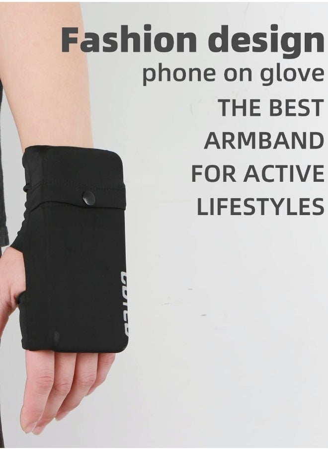 Portable Wrist Bag, Cell Phone Arm Bands with Reflective Logo, Non-Slip Knitted Cloth, Glove Bag Phone Strap Armband, for Running, Walking, Hiking, and Cycling - Black