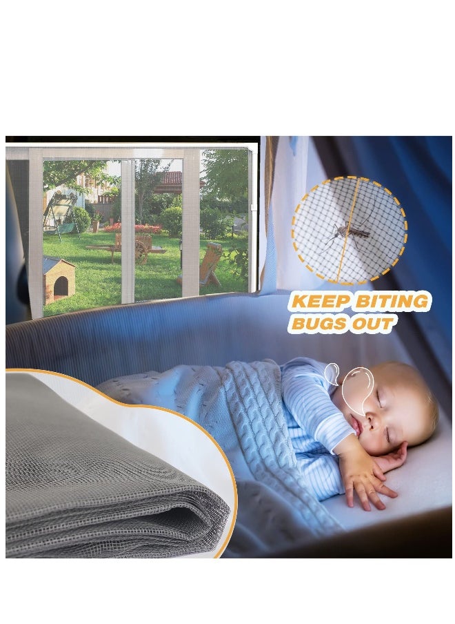 Magnetic Window Screen Adjustable DIY Window Net Fiberglass Fine Mesh Screen Protector Fits Max 23.6” x 47.2” White Window Frames with Grey Mesh(60cmx120cm)