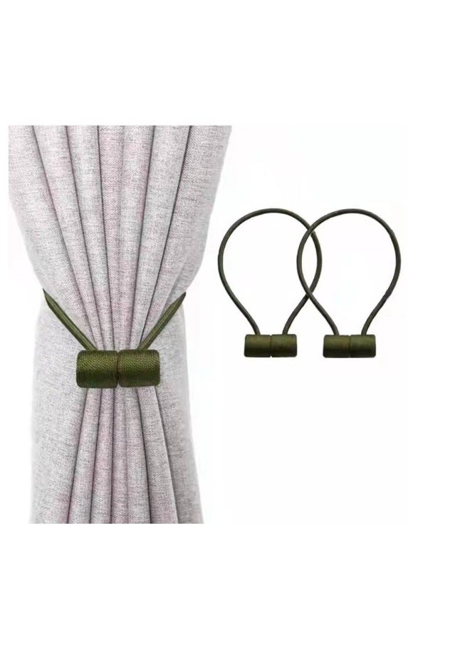 Magnetic Curtain Tiebacks Clips, Olive 4Pcs Curtain Holdbacks, Decorrative Drapery Rope Tie Backs, for Home Office Decorative Blackout Sheer Twist Curtain Window Decor