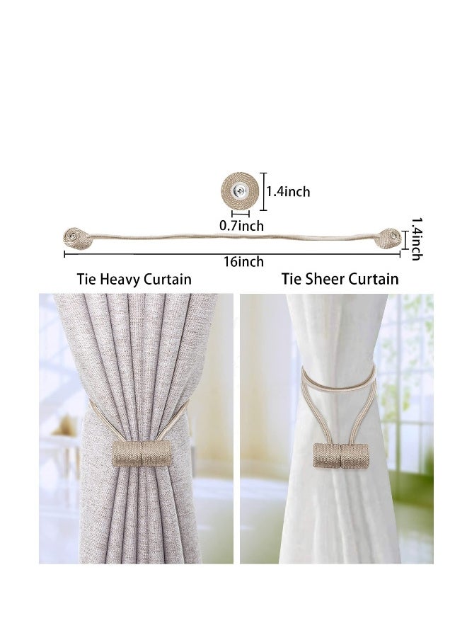 Magnetic Curtain Tiebacks Clips, Olive 4Pcs Curtain Holdbacks, Decorrative Drapery Rope Tie Backs, for Home Office Decorative Blackout Sheer Twist Curtain Window Decor