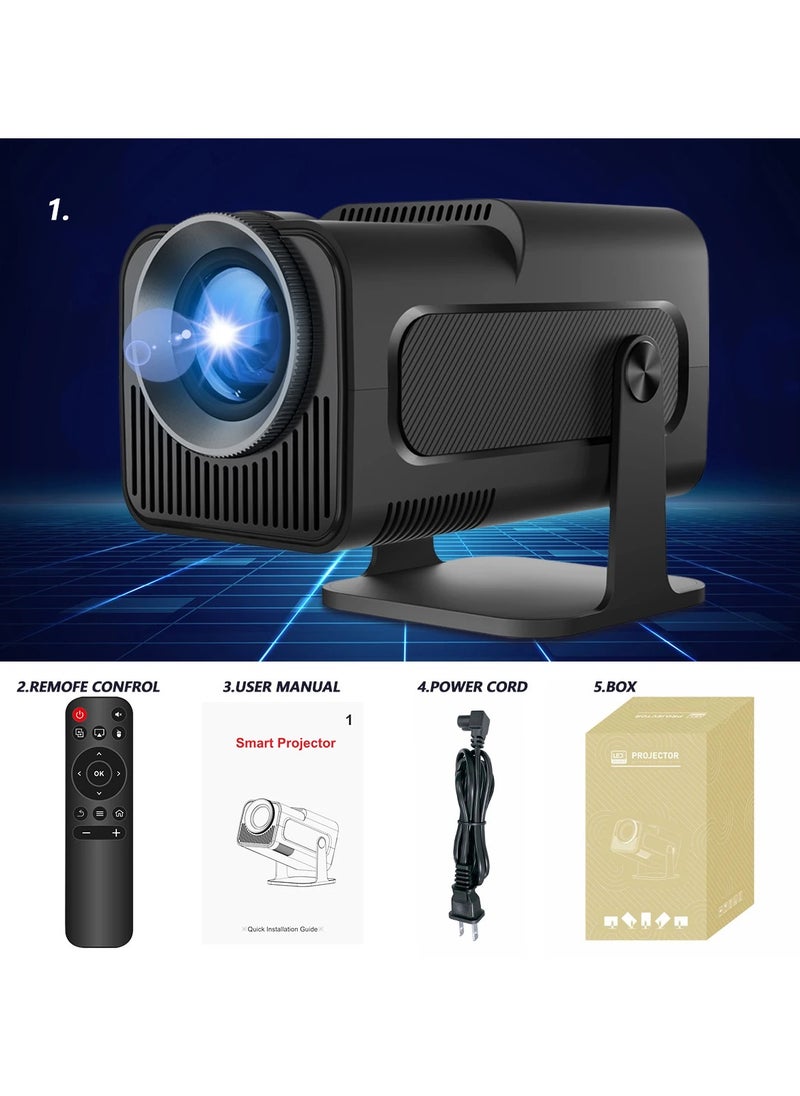 New HY320 Portable Auto Keystone Projector, Native 1080P Smart Projector FHD 4K Supported 10000 Lumens With WiFi 6, BT 5.0, 180 Degree Rotation, Built-in Android 11.0 Built In Speaker Video Projector Outdoor Projector 390 ASNI Compatible With TV Stick/HDMI/USB/PS5/iOS/PS4 Black