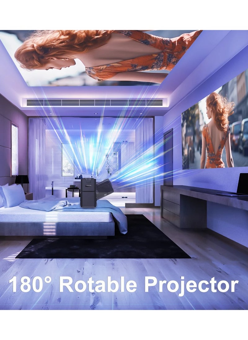 New HY320 Portable Auto Keystone Projector, Native 1080P Smart Projector FHD 4K Supported 10000 Lumens With WiFi 6, BT 5.0, 180 Degree Rotation, Built-in Android 11.0 Built In Speaker Video Projector Outdoor Projector 390 ASNI Compatible With TV Stick/HDMI/USB/PS5/iOS/PS4 Black